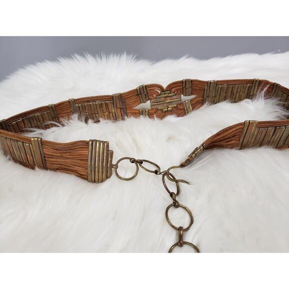 GORGEOUS Georgia Leather Brass Statement Belt y2k boho western 80s 90s‎ mom - Picture 8 of 8